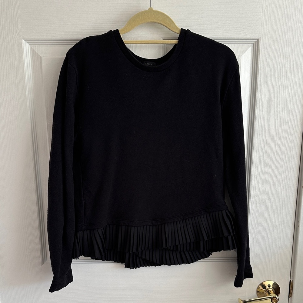 Black J Crew sweatshirt with pleated hem